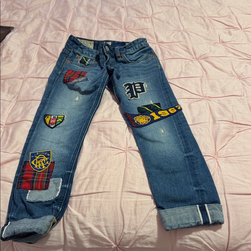 Polo by Ralph Lauren Men's Blue Jeans with Colorful Patches